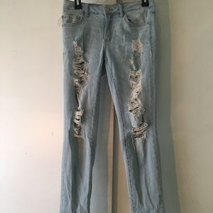 Light blue ripped jeans.